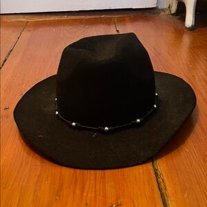 Black Felt Cowboy Hat with Beaded Band